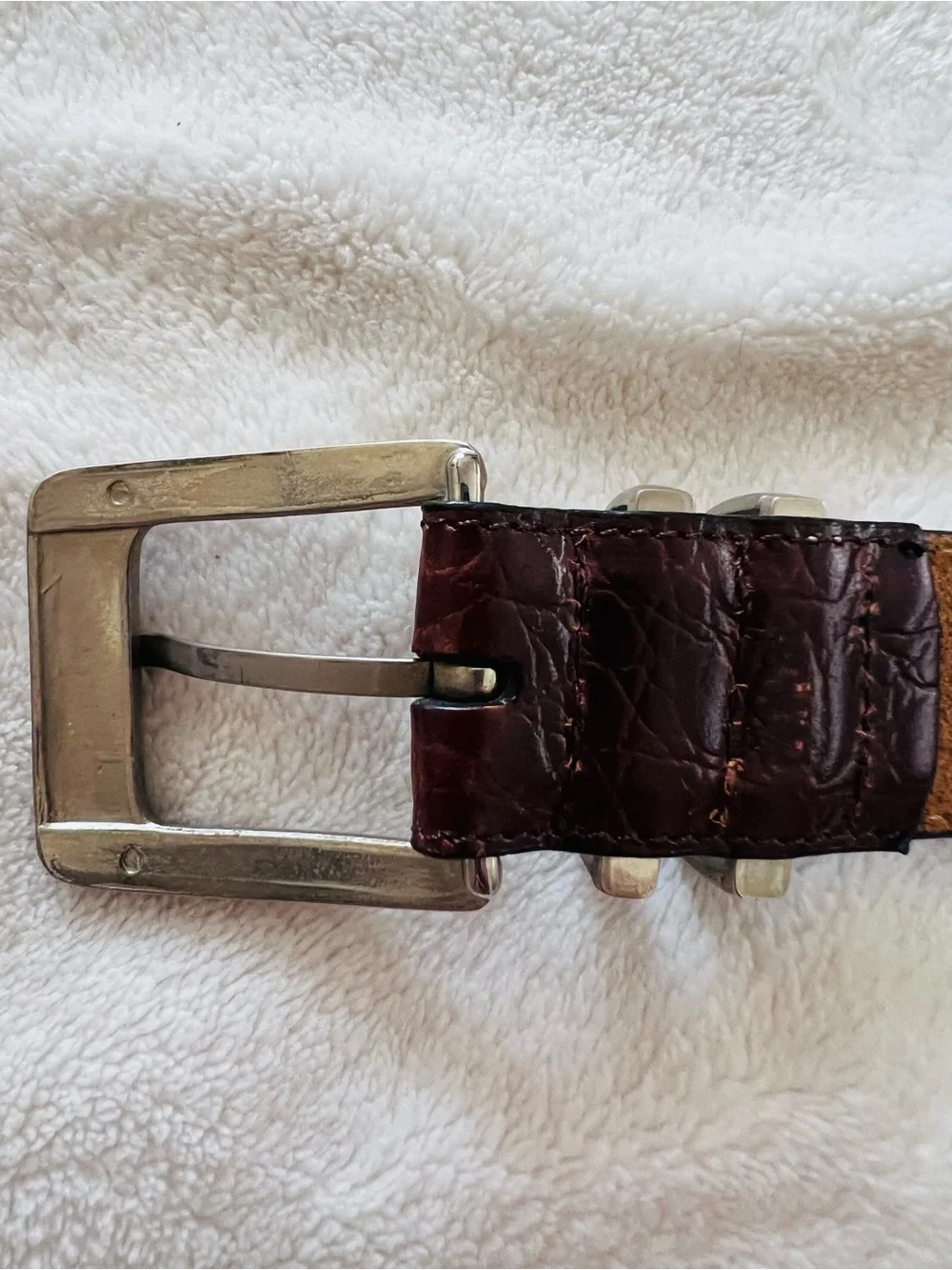 Men’s Belt Lot 2 Size 44 Genuine Leather Croc Embossed Black Brown Silver